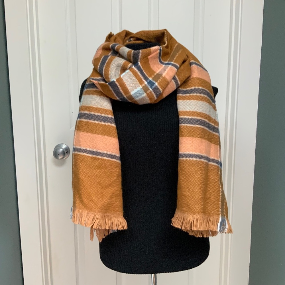 Large Scarf or Wrap by Echo in Tan, Peach, and Blue